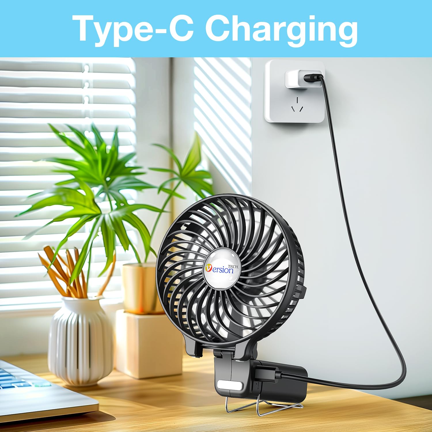VersionTECH USB port and power button detail, simple charging control benefit