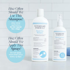 Veterinary Formula spray being applied to dog's coat for fast pest elimination and protection