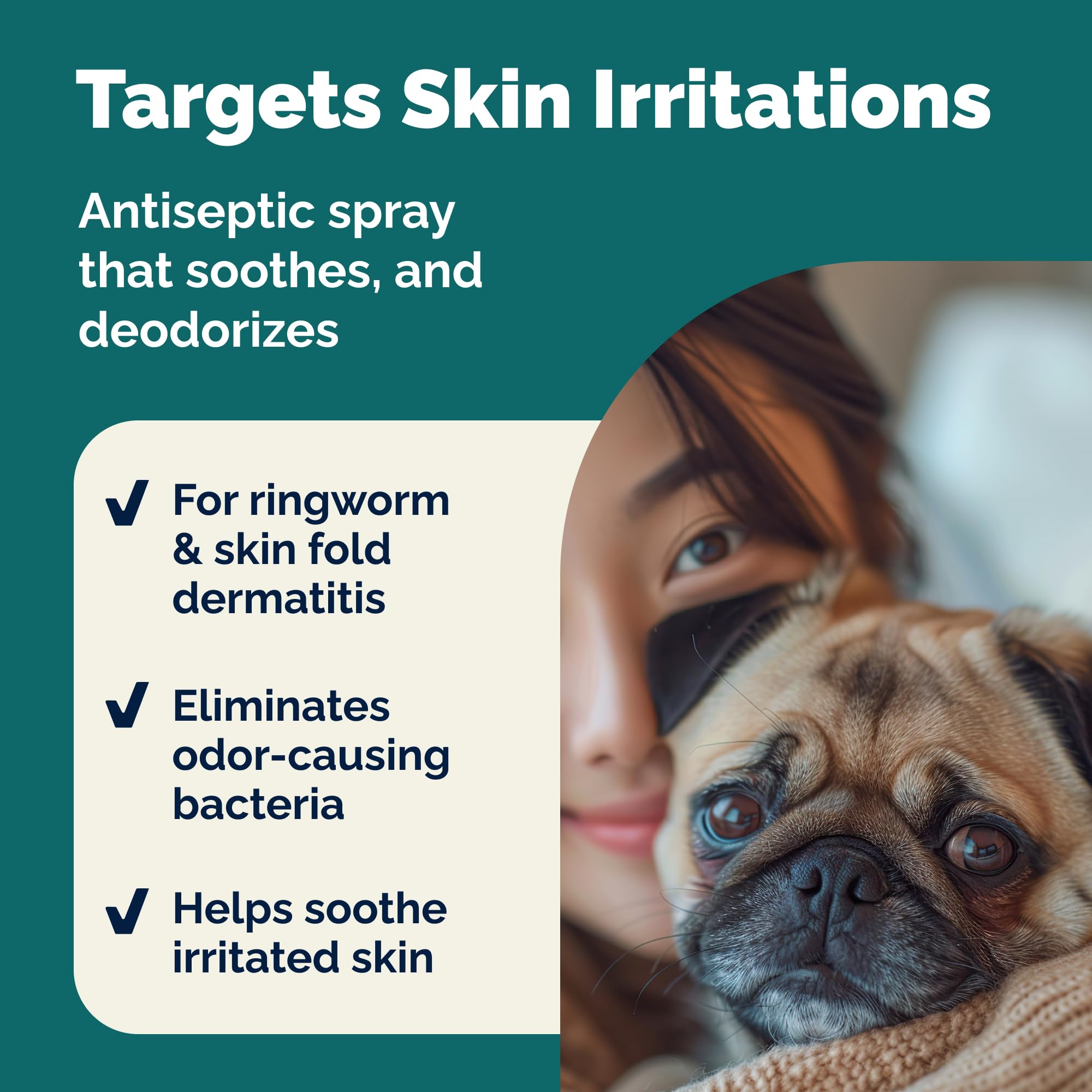 Vetnique Dermabliss being sprayed on a dog paw to reduce licking and irritation