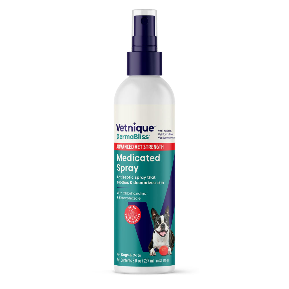 Vetnique Dermabliss front bottle view showing clear labeling and gentle formula benefit