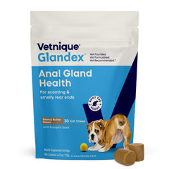 Vetnique Glandex front packaging showing product count and flavor benefit