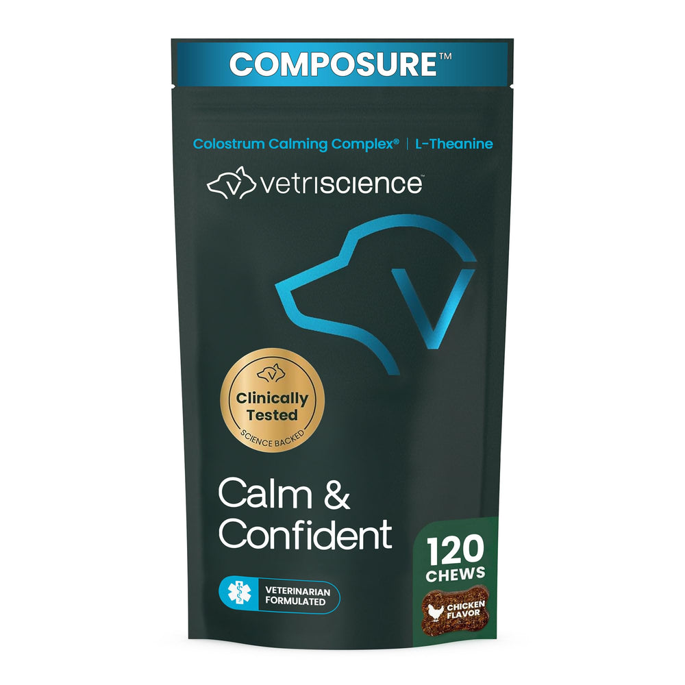 VetriScience front packaging showing Calm & Confident 120 count for reliable stress support