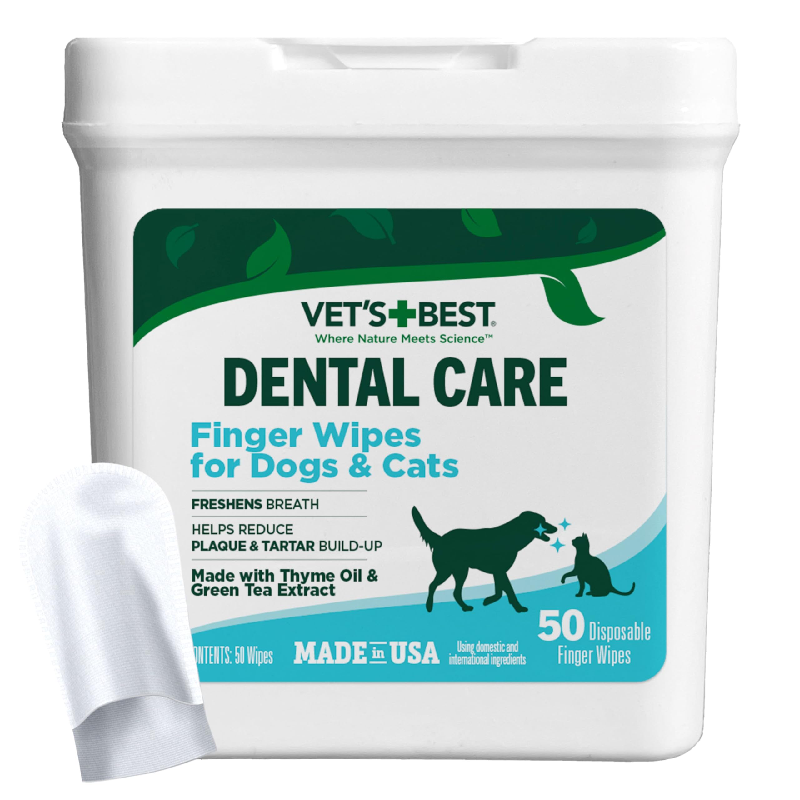 Vet's Best front pack of finger dental wipes showing count and benefit