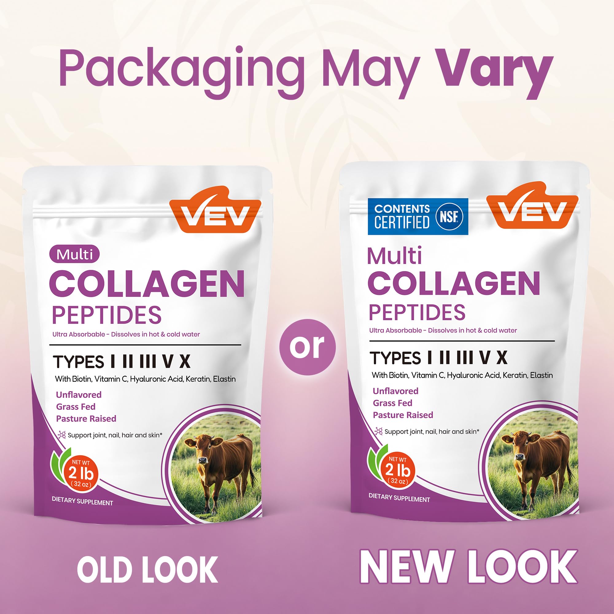 VEV powder texture close-up showing fine hydrolyzed collagen for fast mixing