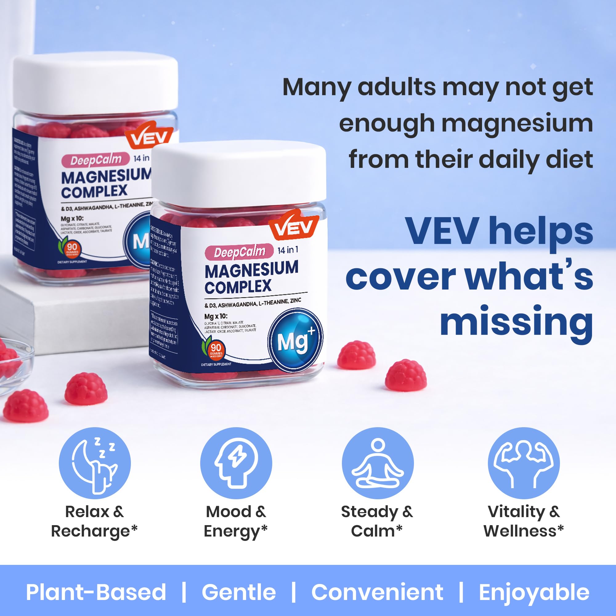VEV gummies on bathroom counter illustrating evening routine convenience