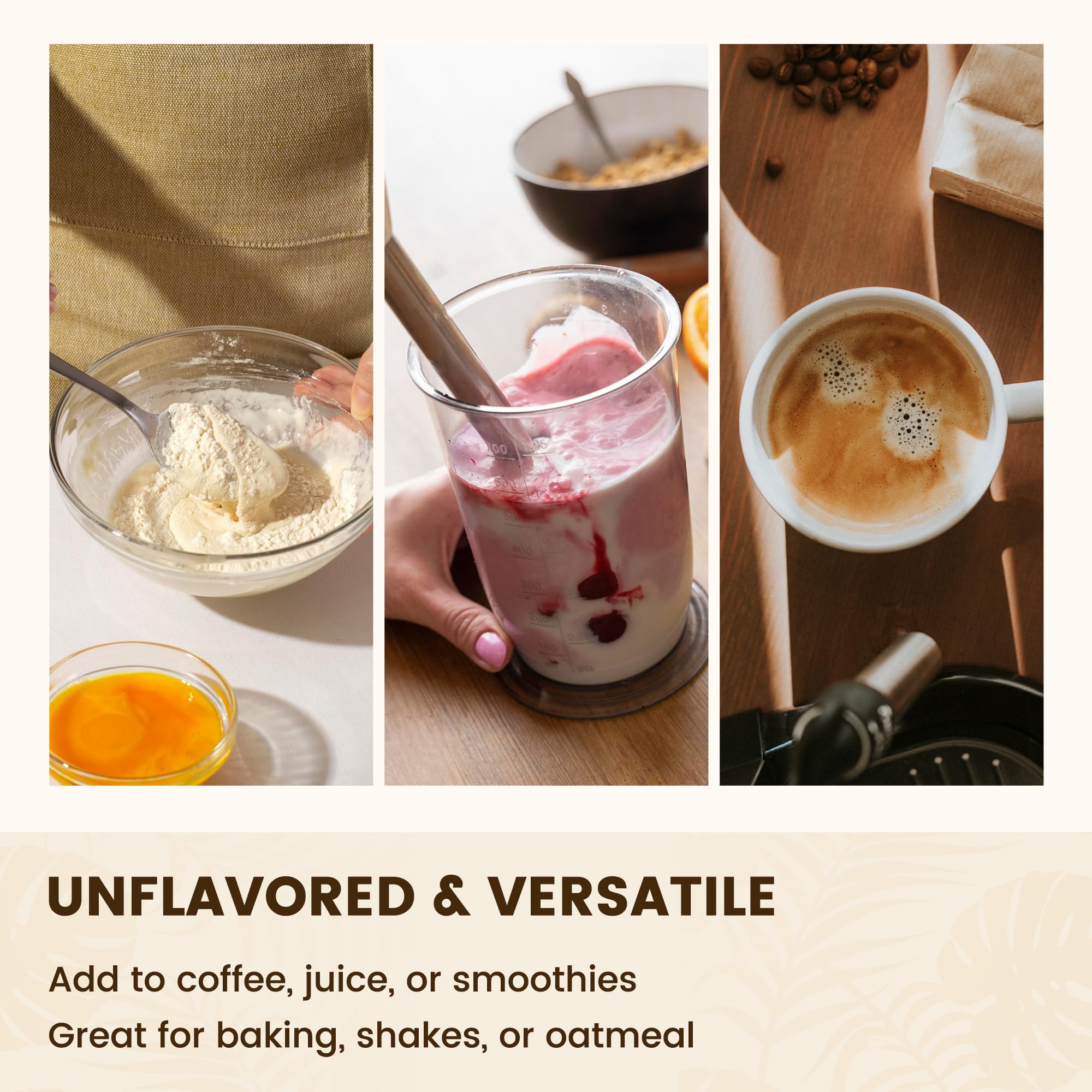 VEV powder being poured into smoothie glass showing easy blending benefit