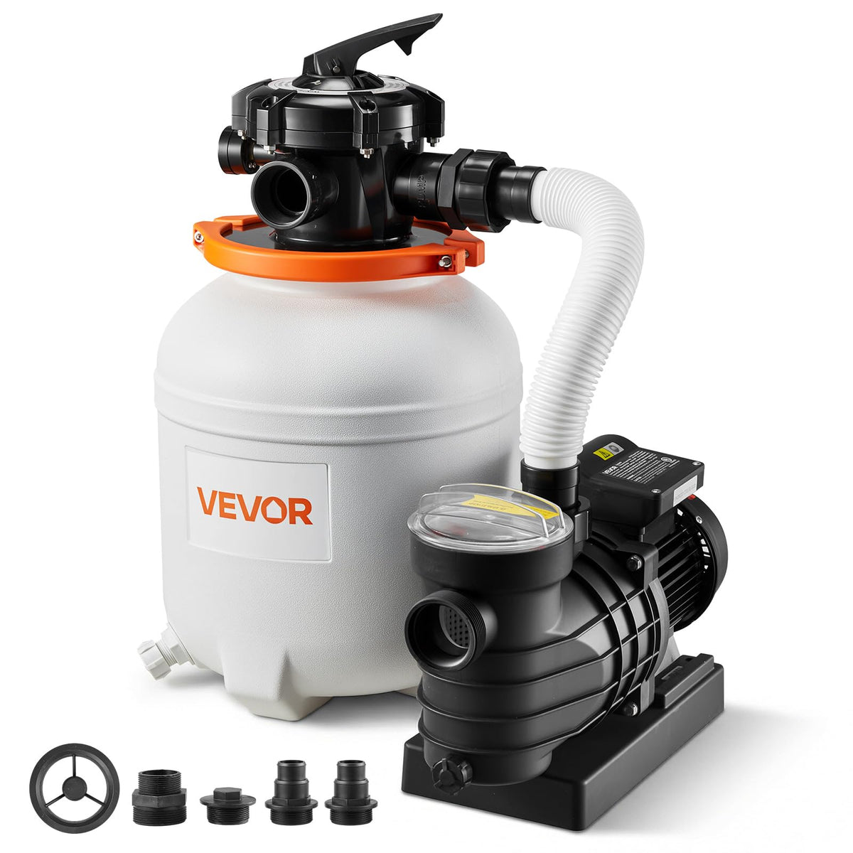 VEVOR front view of sand filter showing compact design and fast setup