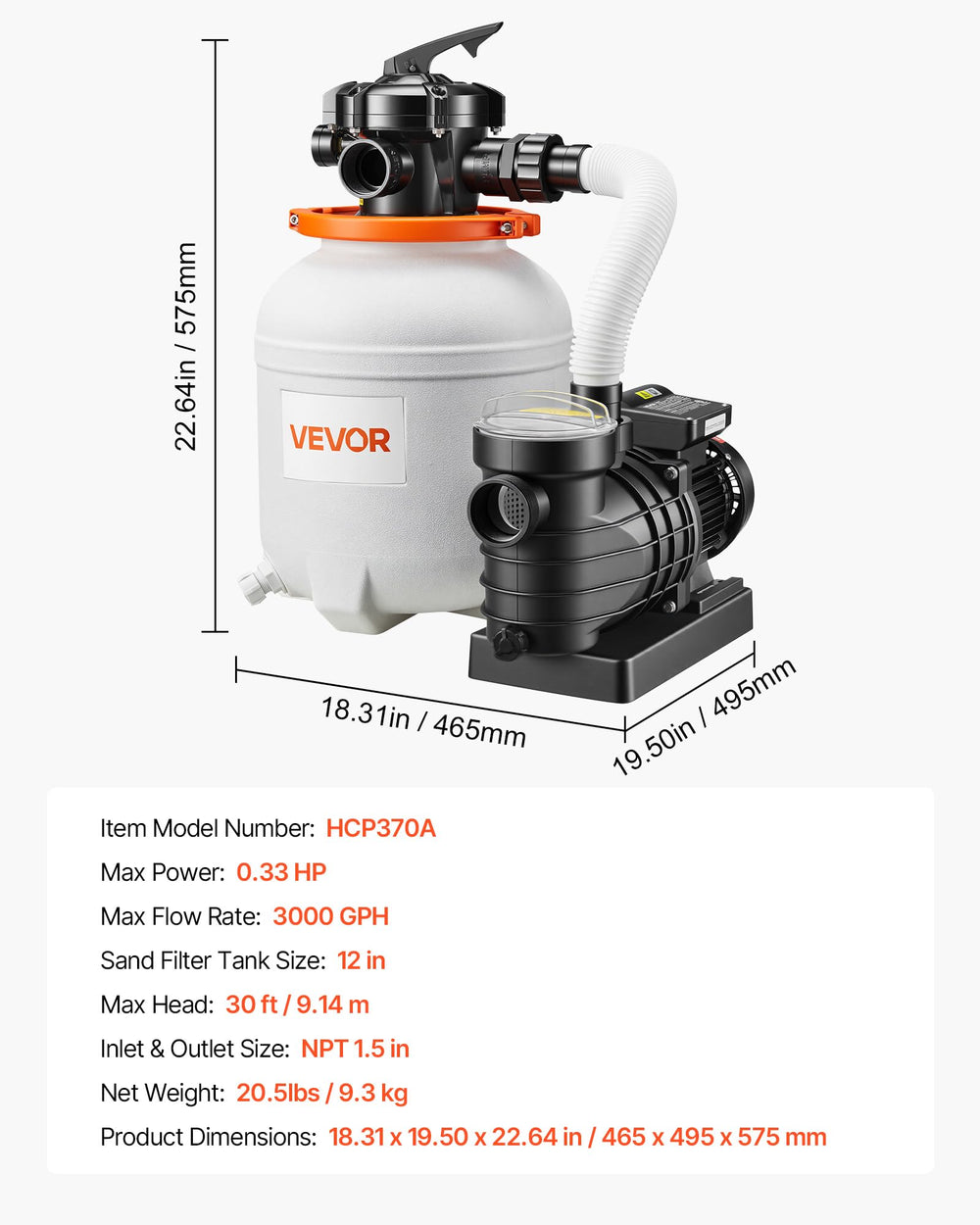 VEVOR pump installed poolside circulating water to maintain clarity