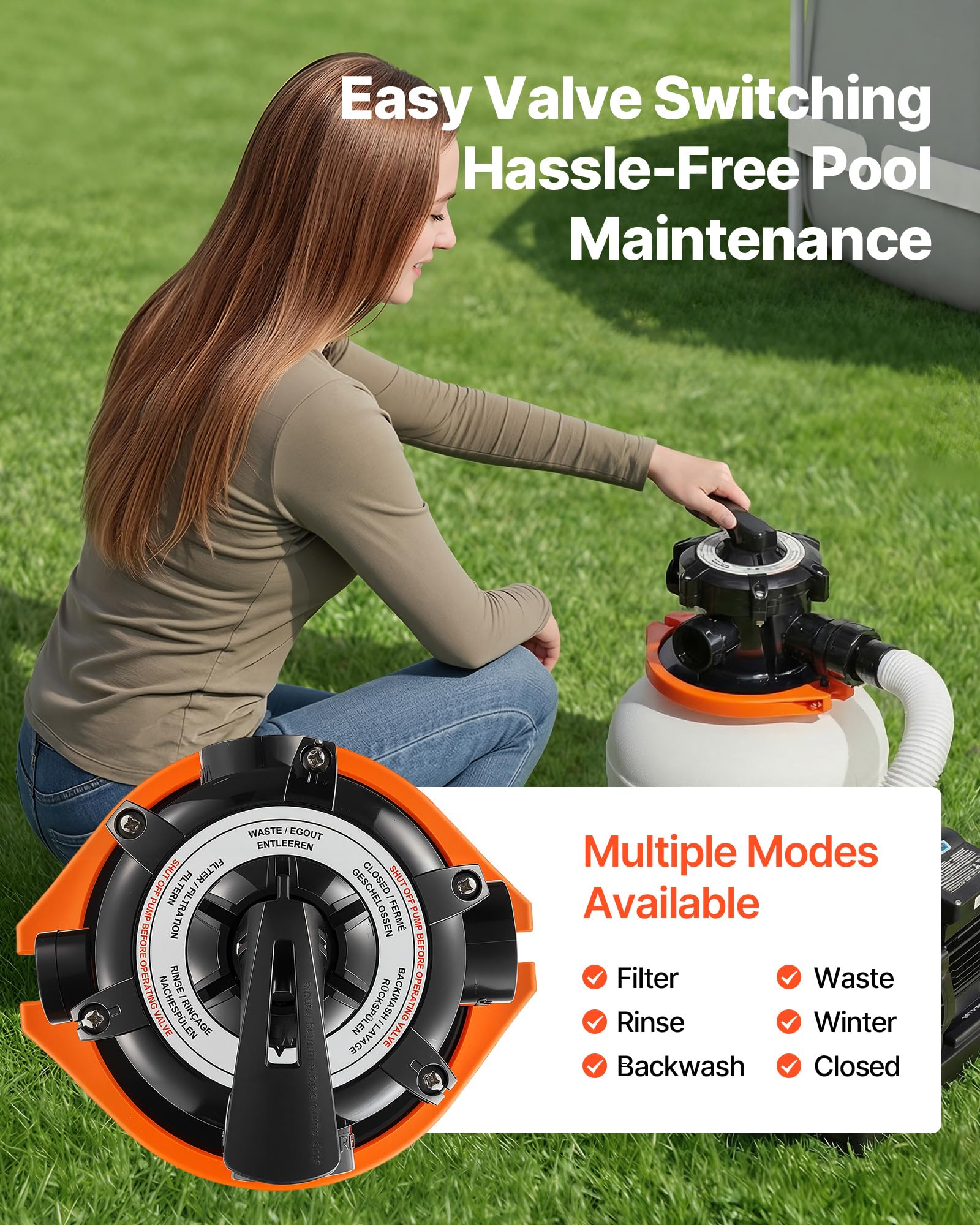 VEVOR included adapter installed for above-ground frame pool compatibility
