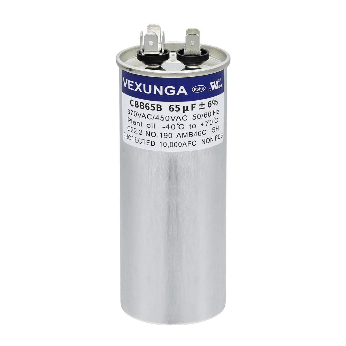 VEXUNGA capacitor front view showing can housing and mounting, ensures easy replacement