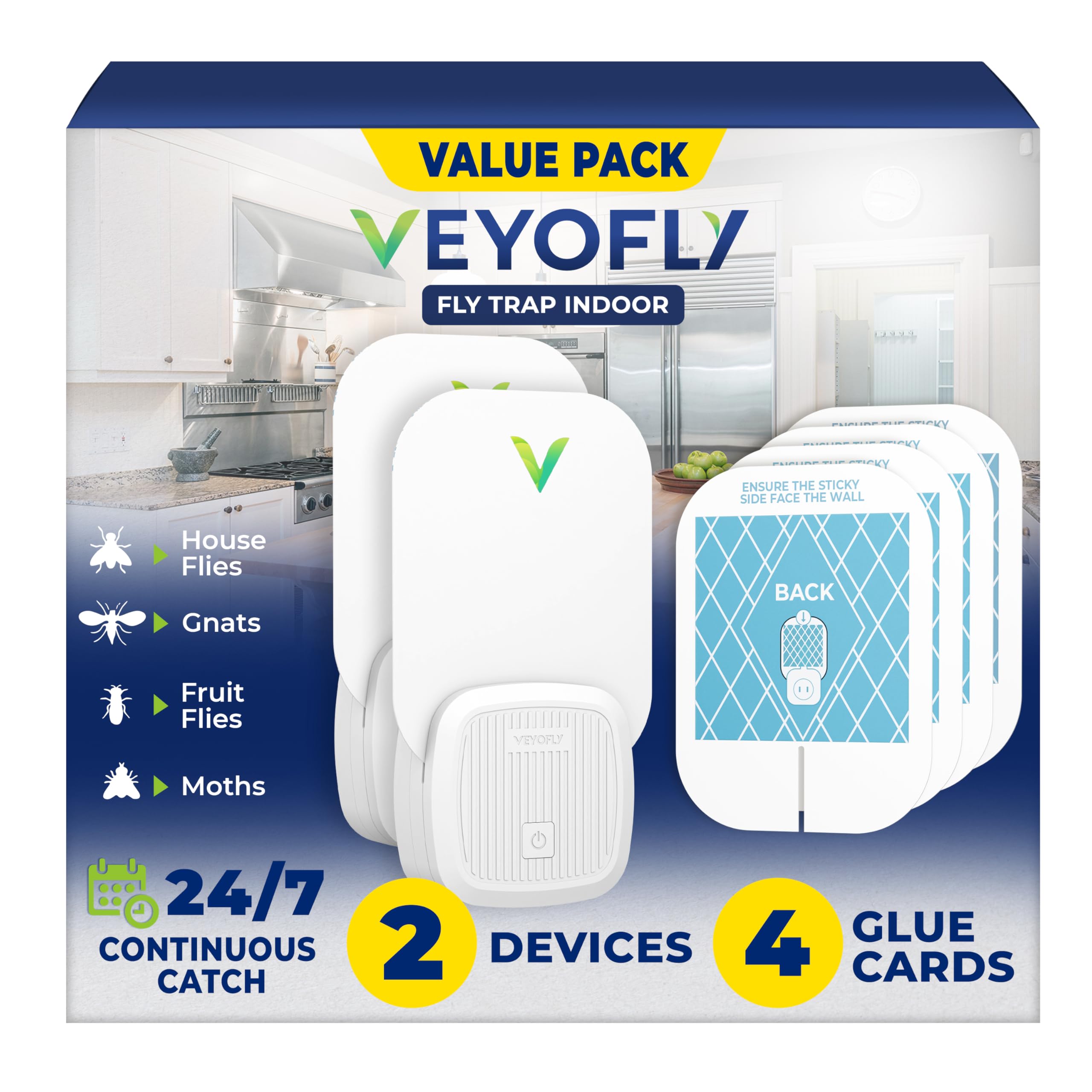 VEYOFLY front view plug-in units showing discreet home placement and quiet benefit