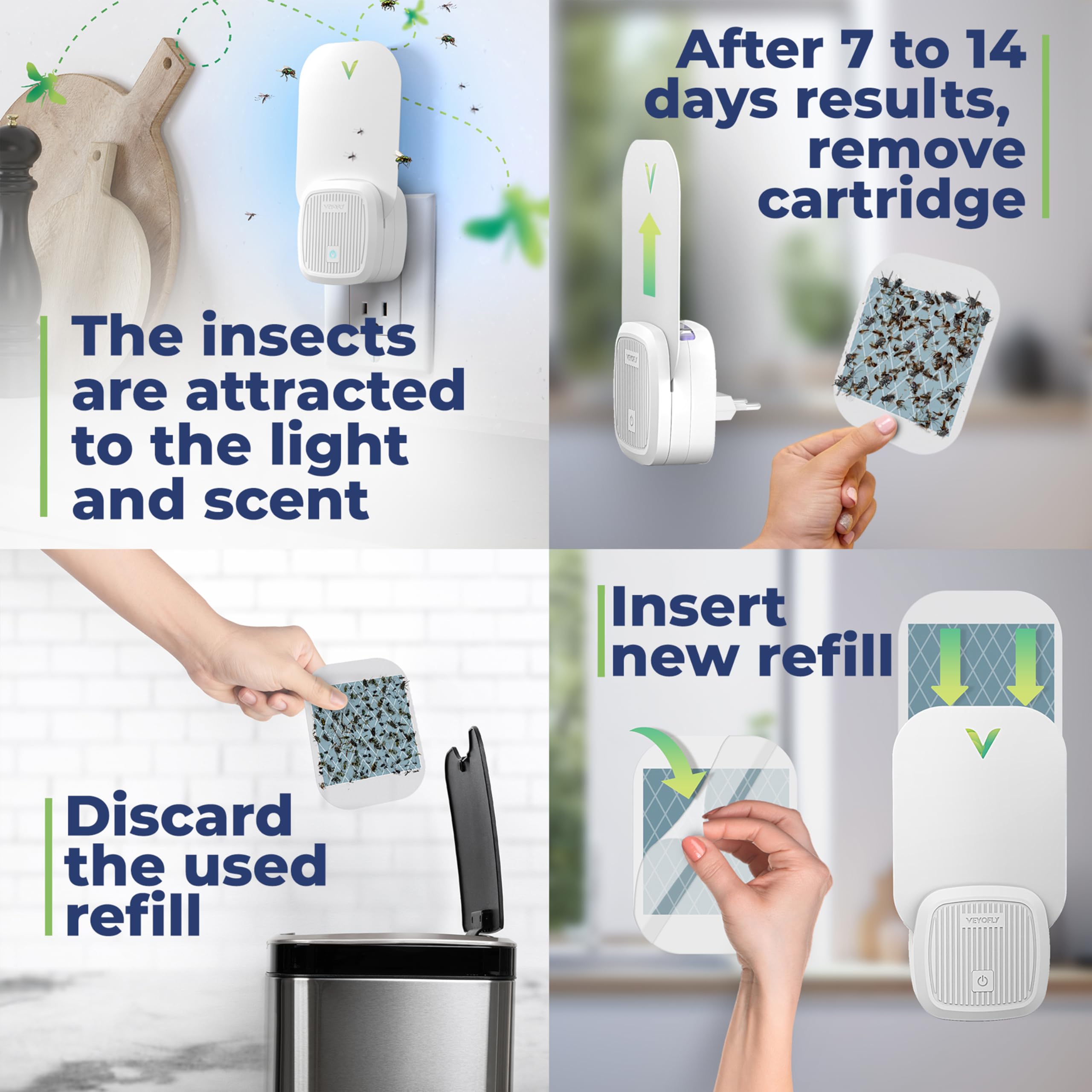 VEYOFLY in-kitchen placement illustrating discreet, odor-free insect control