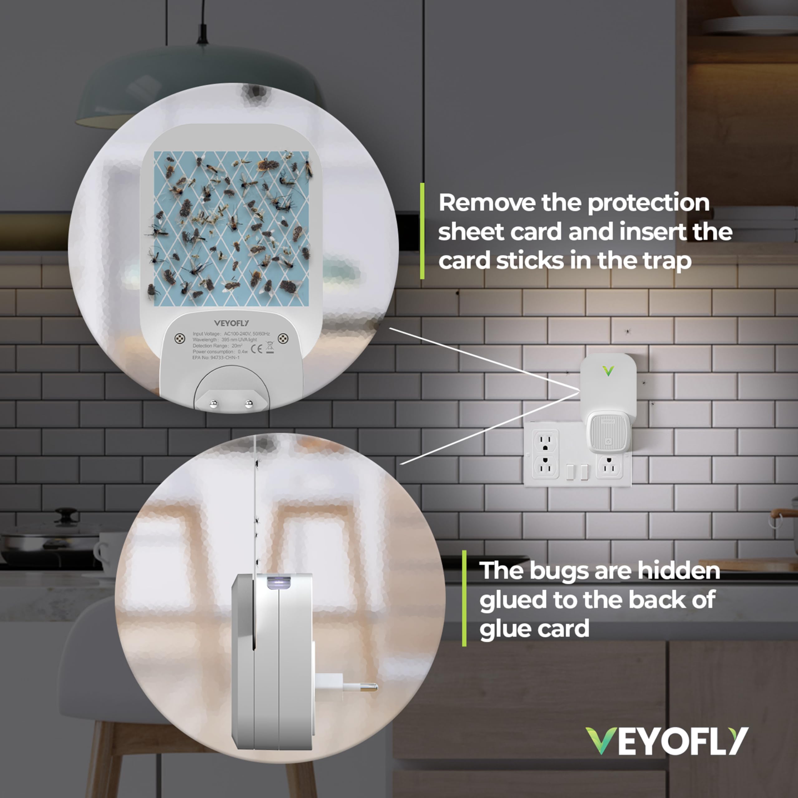 VEYOFLY package back label with instructions and safe indoor use details