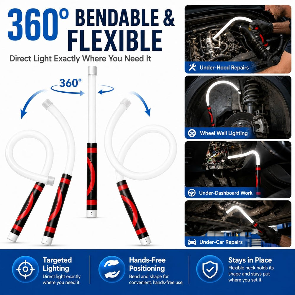 Veyvik flexed detail demonstrating bendable shaft holding custom angle for hands-free work
