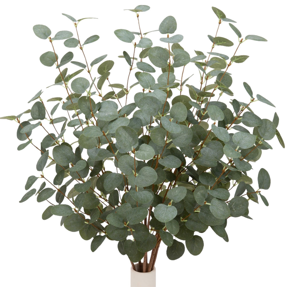 VGIA front view of six eucalyptus stems showing full dark green foliage benefit realistic décor