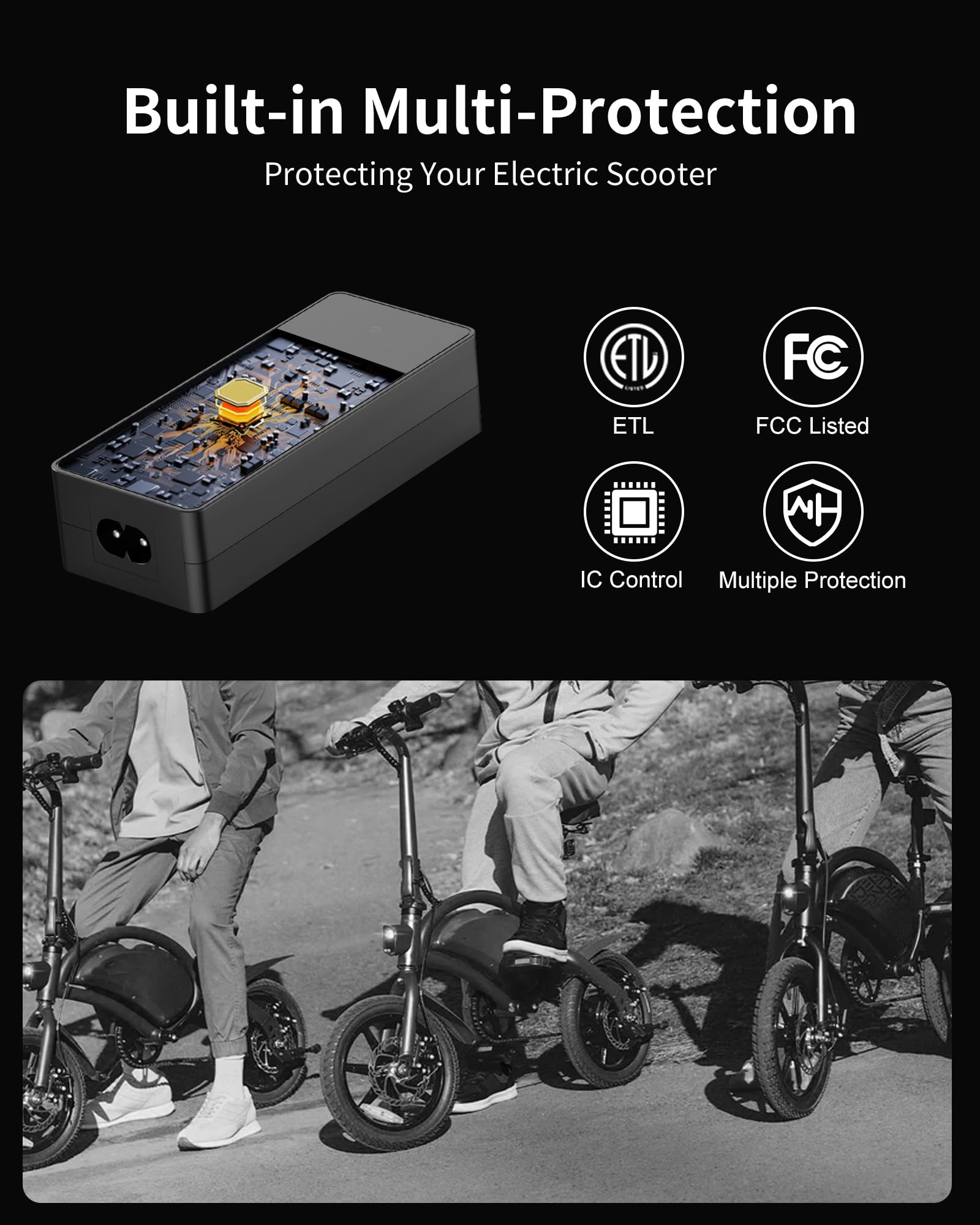 vhbw 42V charger connected to bike in garage setting, convenient home charging solution