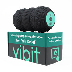 Vibit front view showing compact massager and carry bag for easy transport