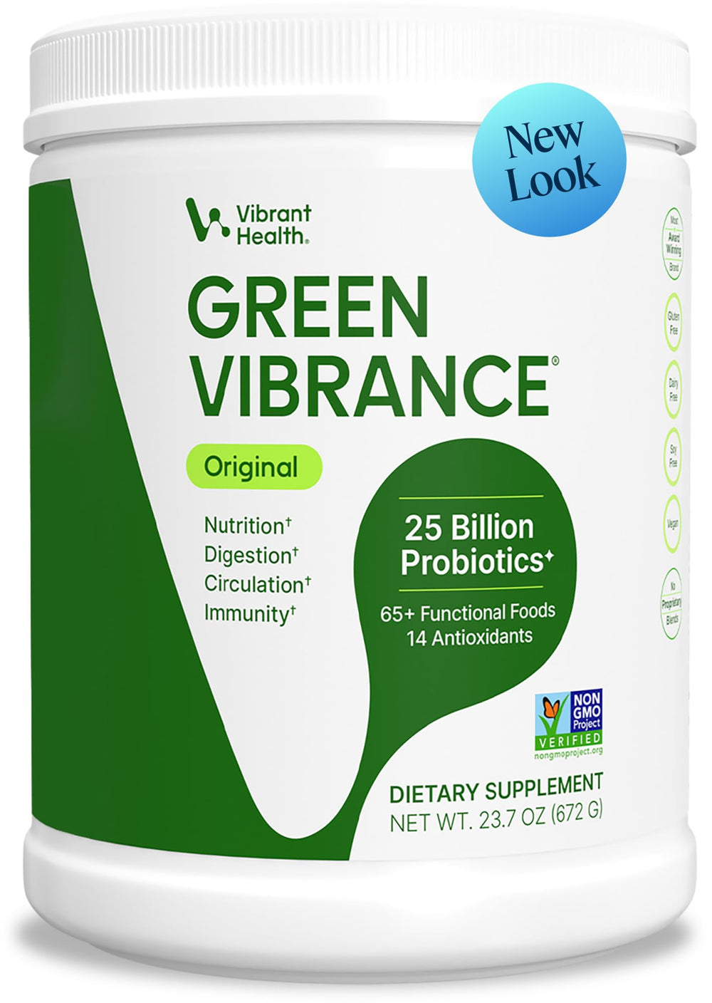Vibrant Health front tub view showing label and serving information benefits convenience