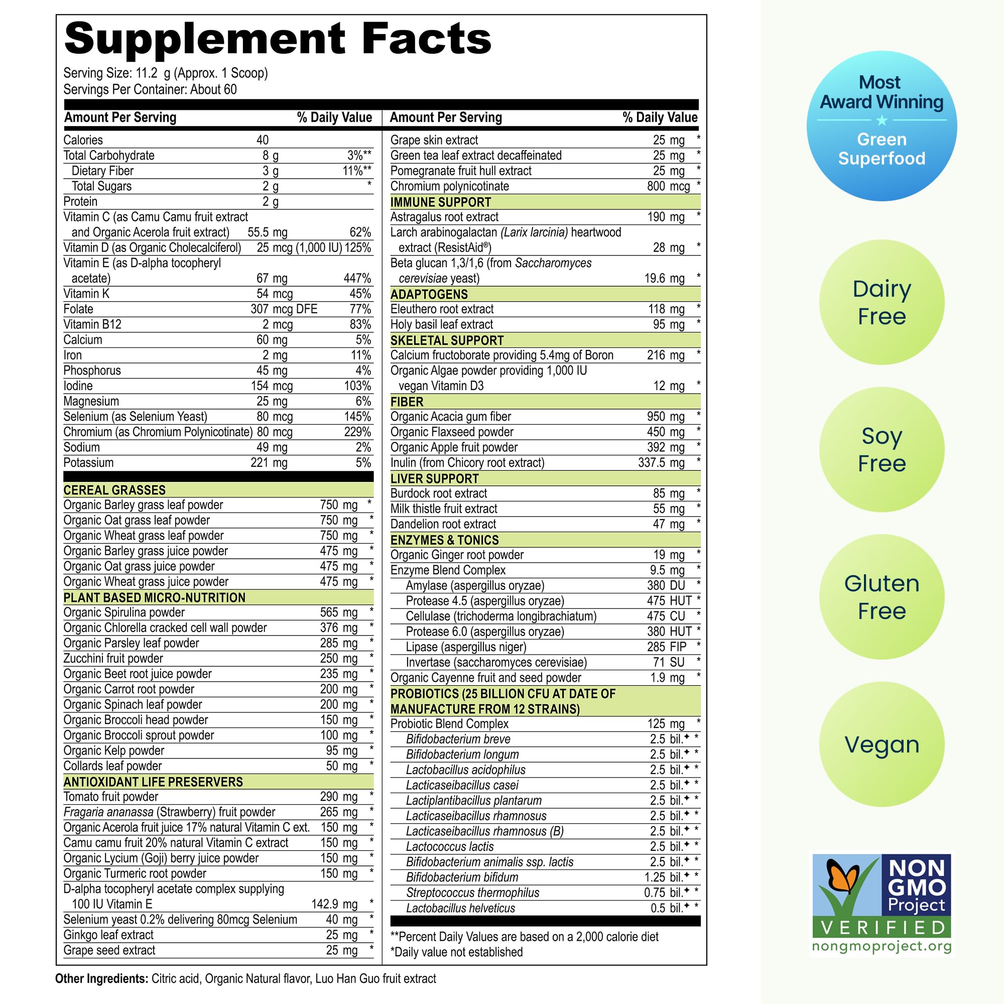 Vibrant Health ingredient label close-up revealing plant-based formula transparency benefit