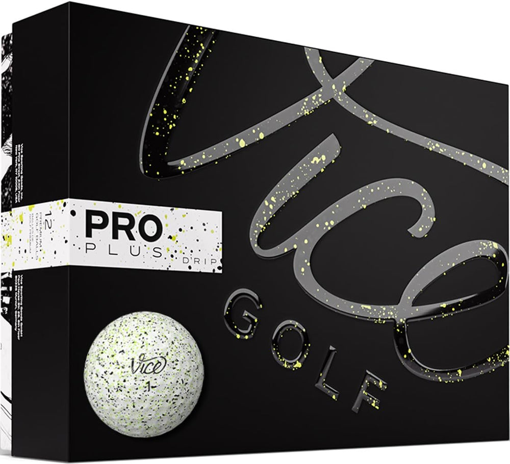 Vice Golf Pro Plus front packaging showing Drip Lime/Black for confident selection