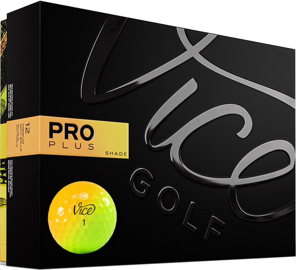 Vice Golf Pro Plus front packaging showcasing shade yellow orange for standout visibility
