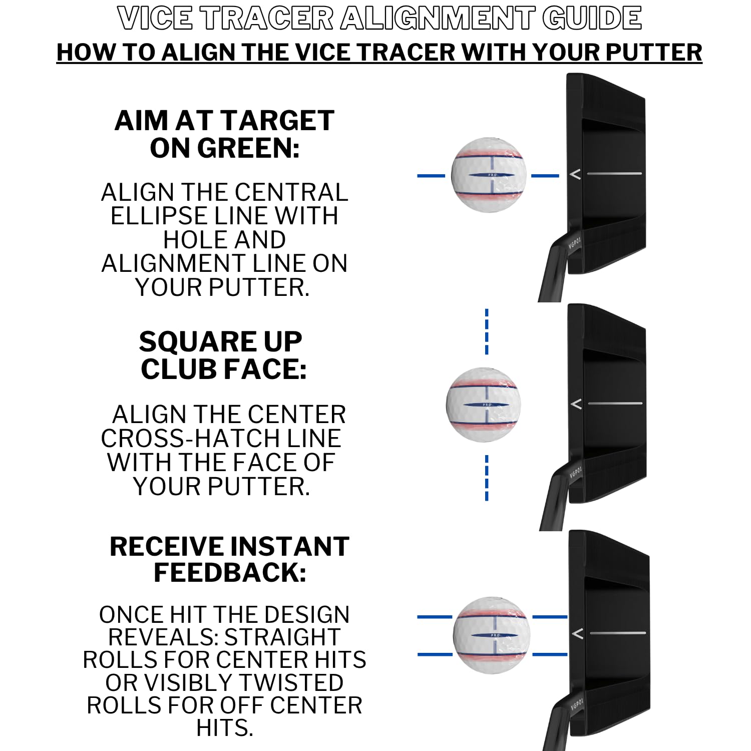 Vice Golf tracer beside coin for scale and clear size reference benefit