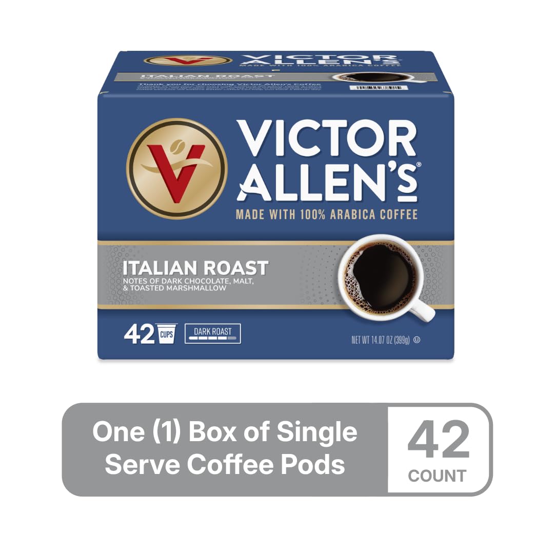 Top view of a freshly brewed Victor Allen's Coffee Italian Roast cup highlighting rich crema and robust flavor