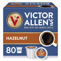 Victor Allen's front box showing 80 pods and hazelnut flavor benefit