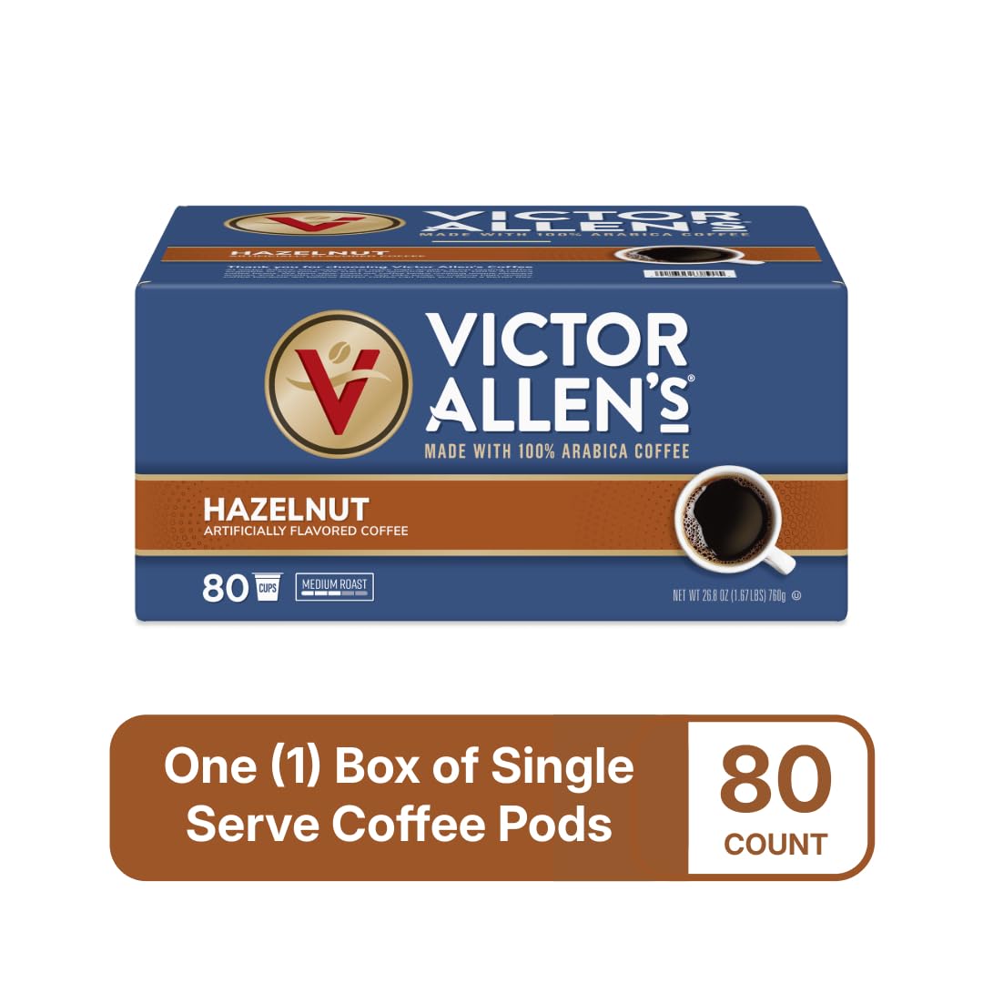 Victor Allen's brewed cup poured into mug highlighting smooth hazelnut aroma benefit