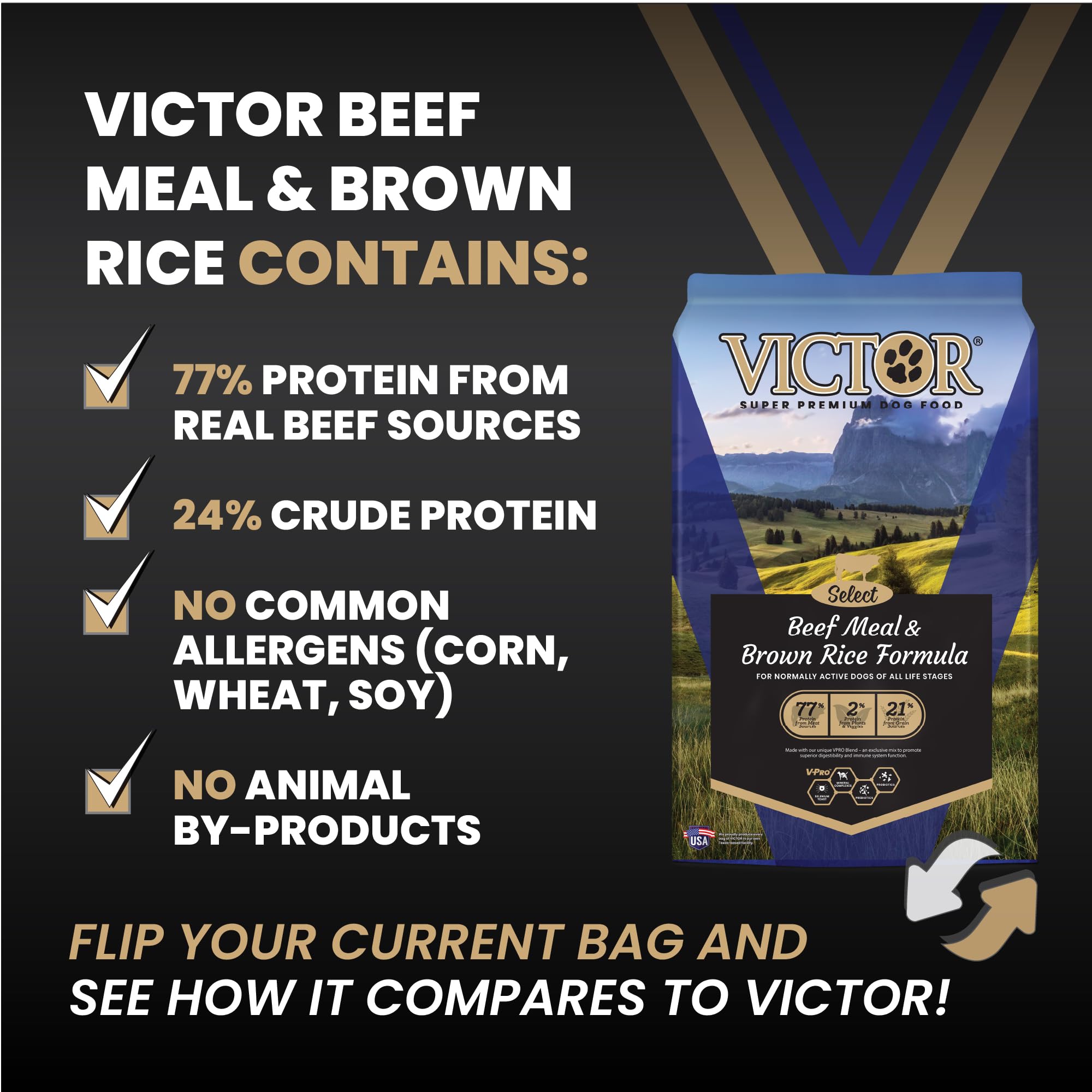 VICTOR dog eating outdoors showing active energy and coat health benefit