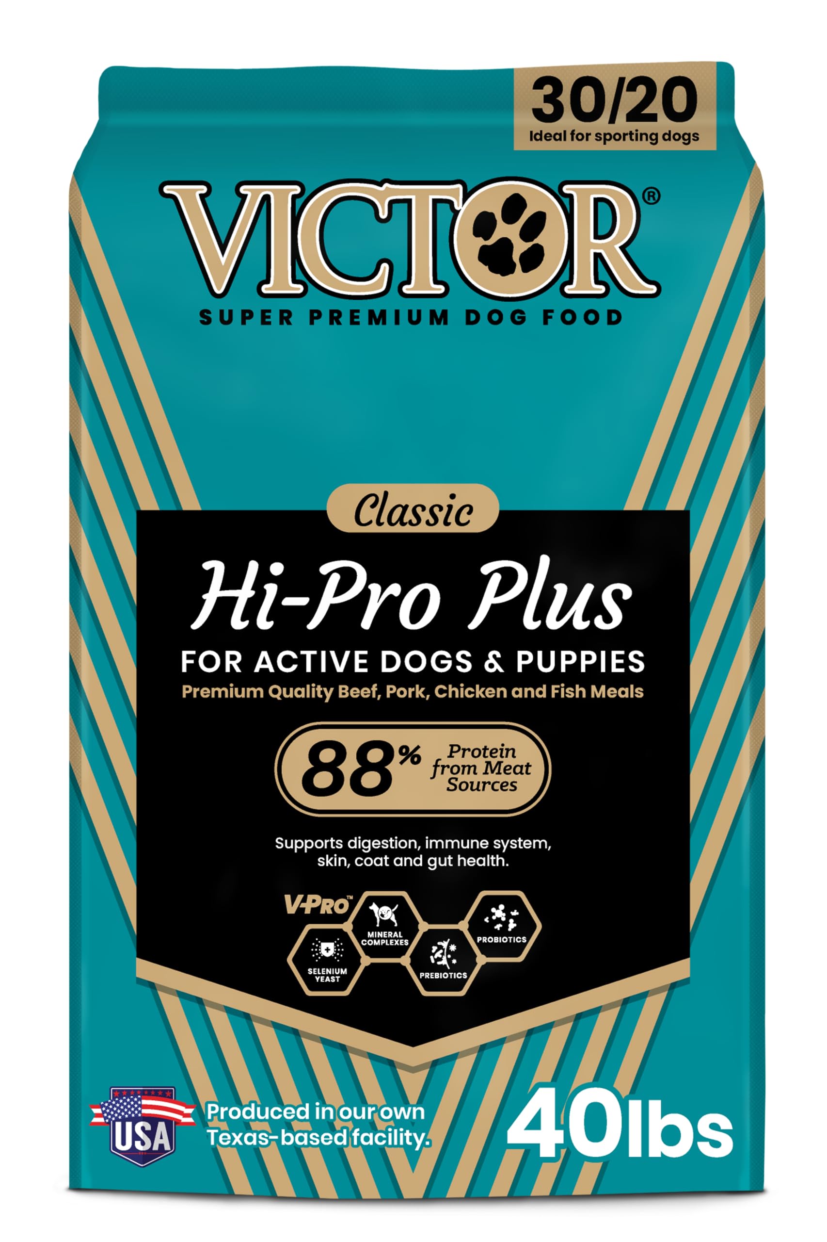VICTOR Hi-Pro Plus front bag view showing high-protein benefits