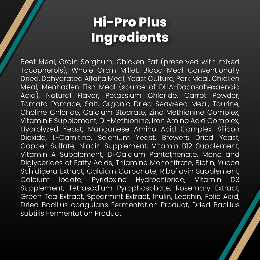 VICTOR nutrition panel close-up showing protein and fat benefit