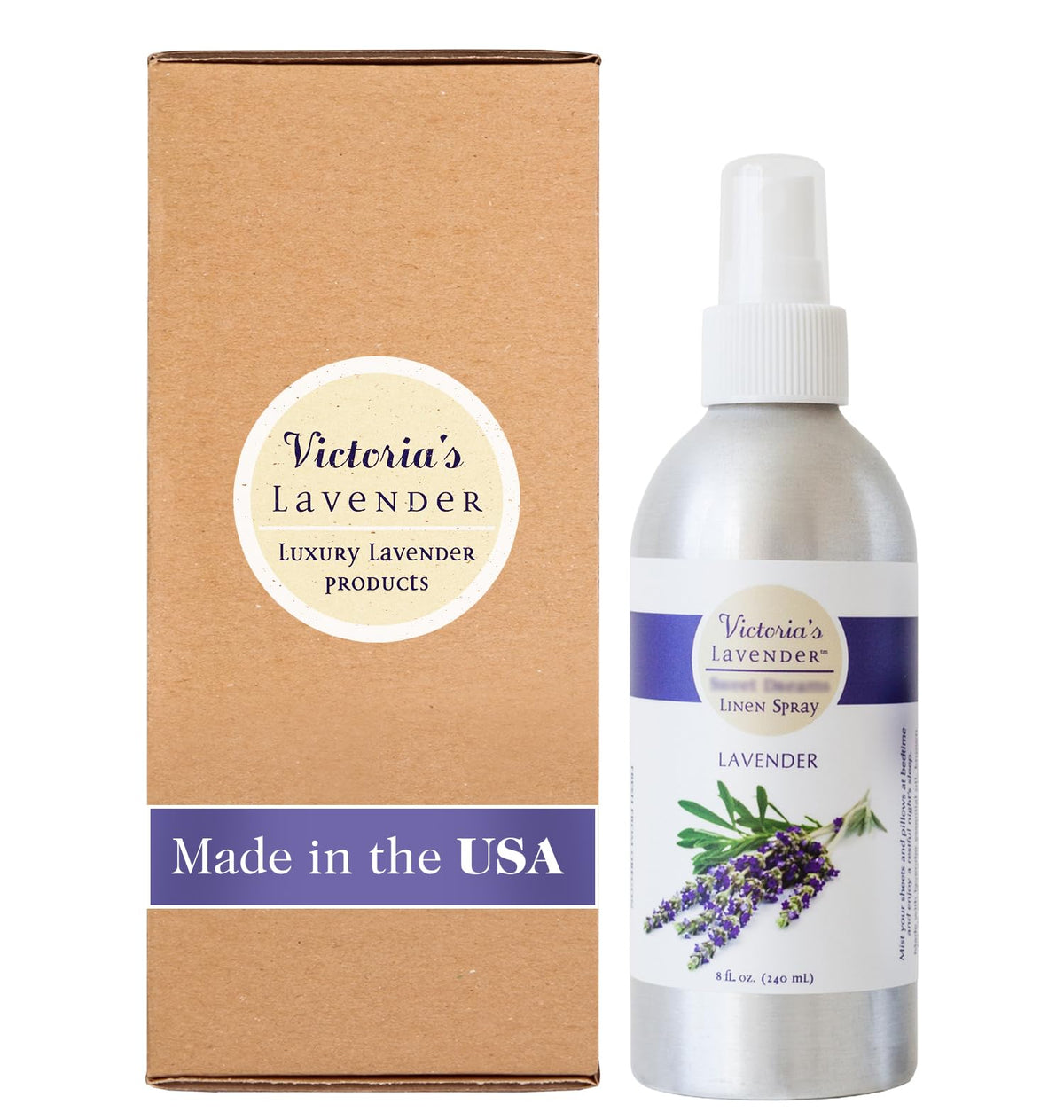 Victoria's Lavender front bottle showing elegant 8oz packaging and calming design