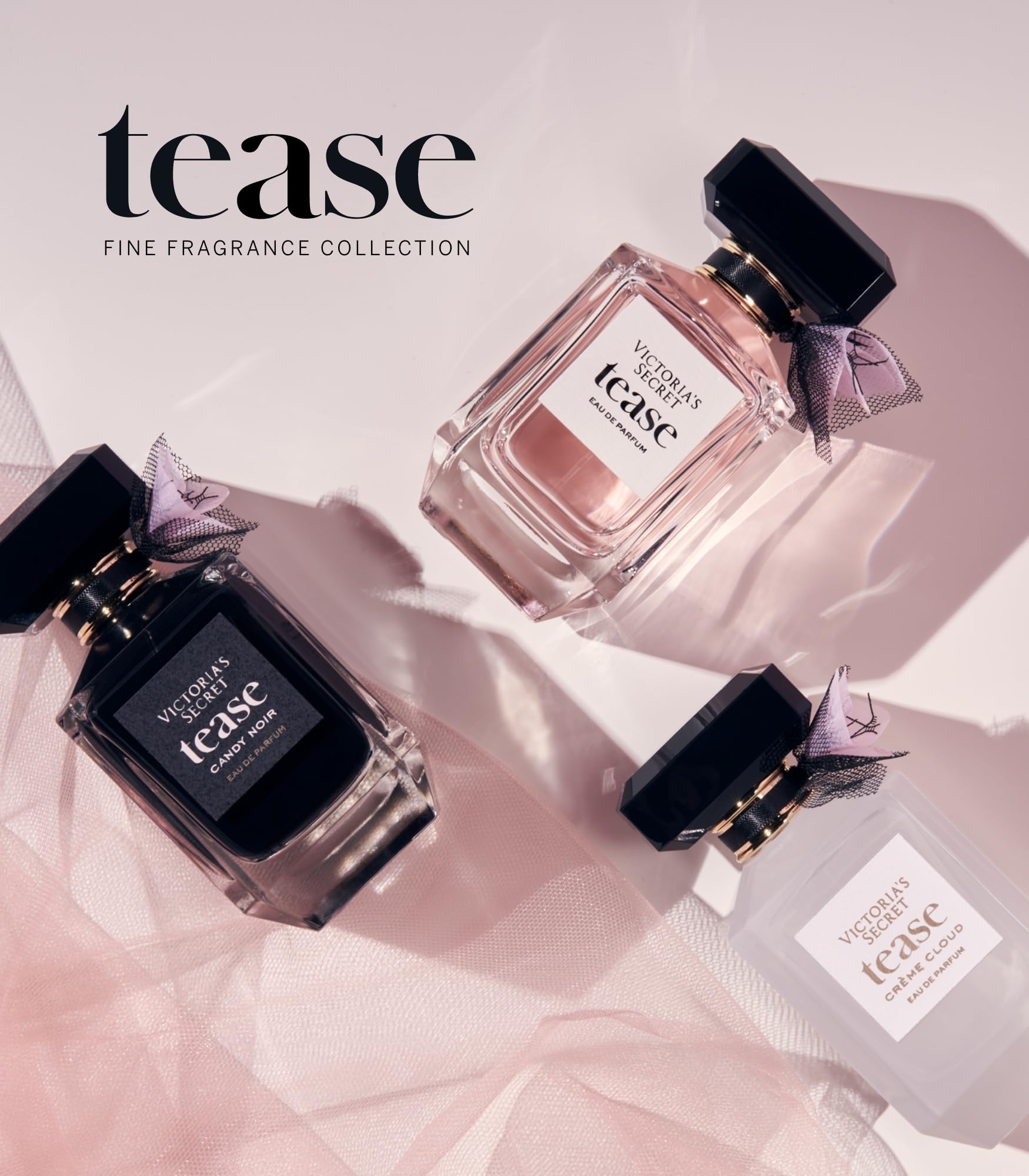 Vanity scene with Victoria's Secret Tease offering daily styling benefit