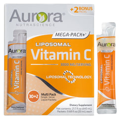 Vida Lifescience Aurora front packaging showing 32 orange packets and convenience