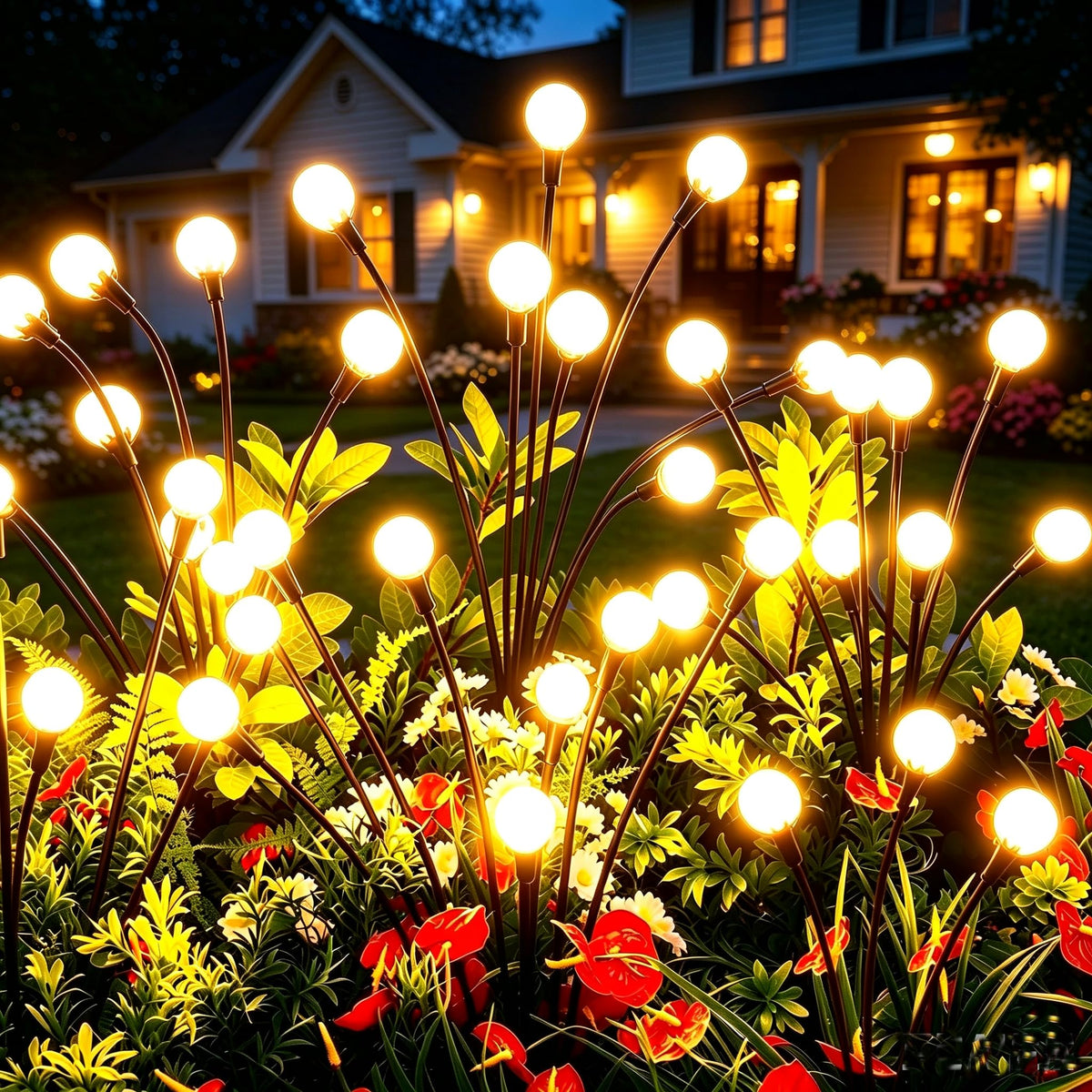 vignuto front packaging showing four garden lights and benefit of effortless setup
