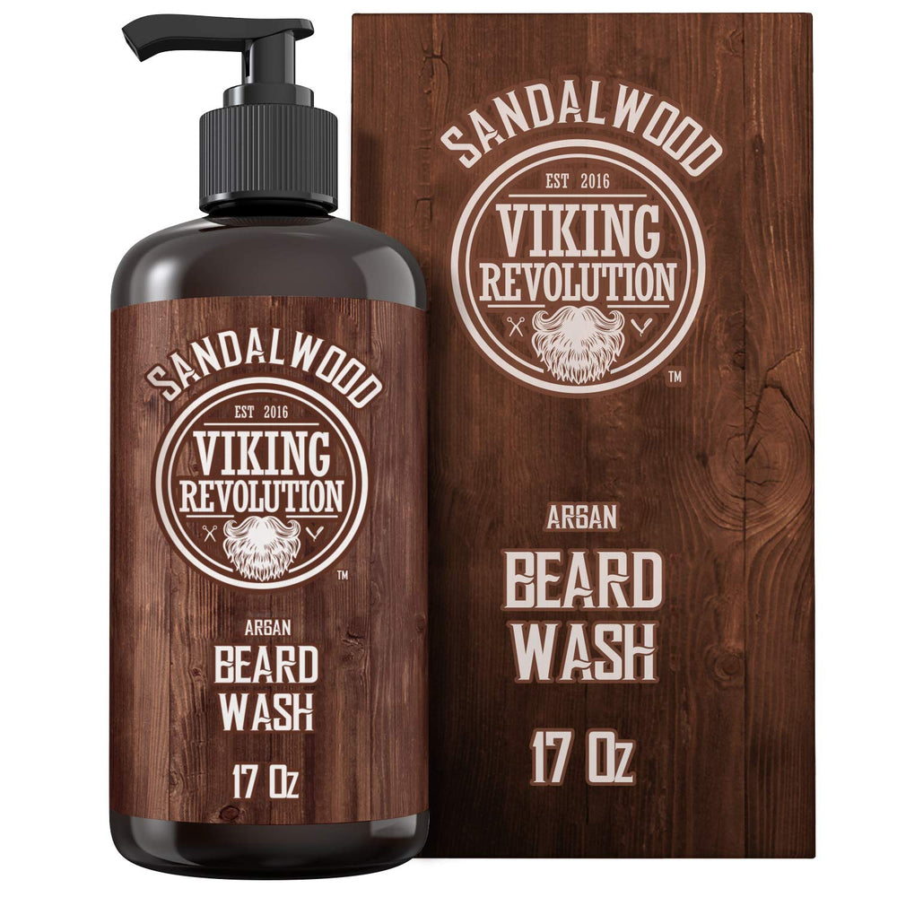 Viking Revolution front bottle view showing sandalwood scent and clean design benefits