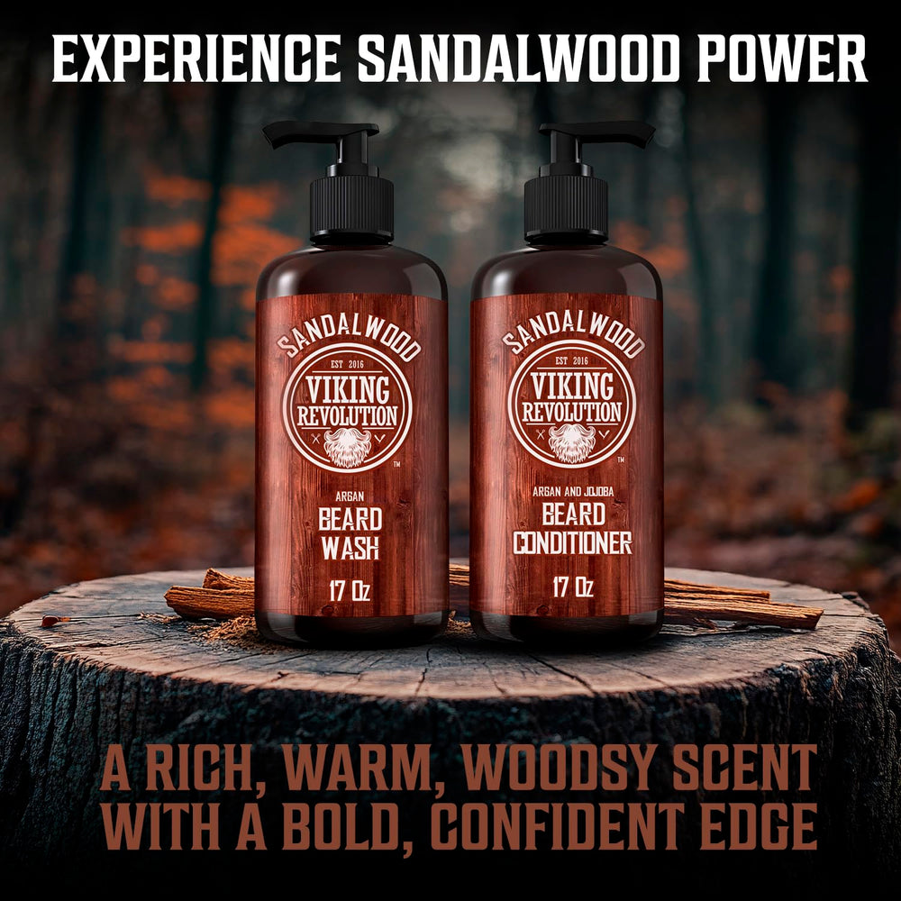 Viking Revolution ingredient display with sandalwood highlighting natural benefit