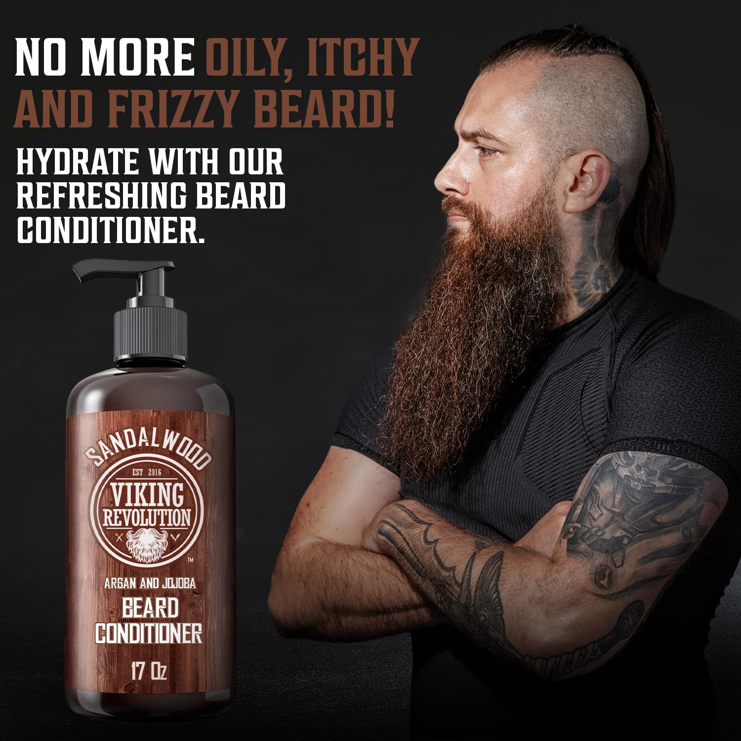 Viking Revolution sandalwood label close-up highlighting scent and premium ingredients