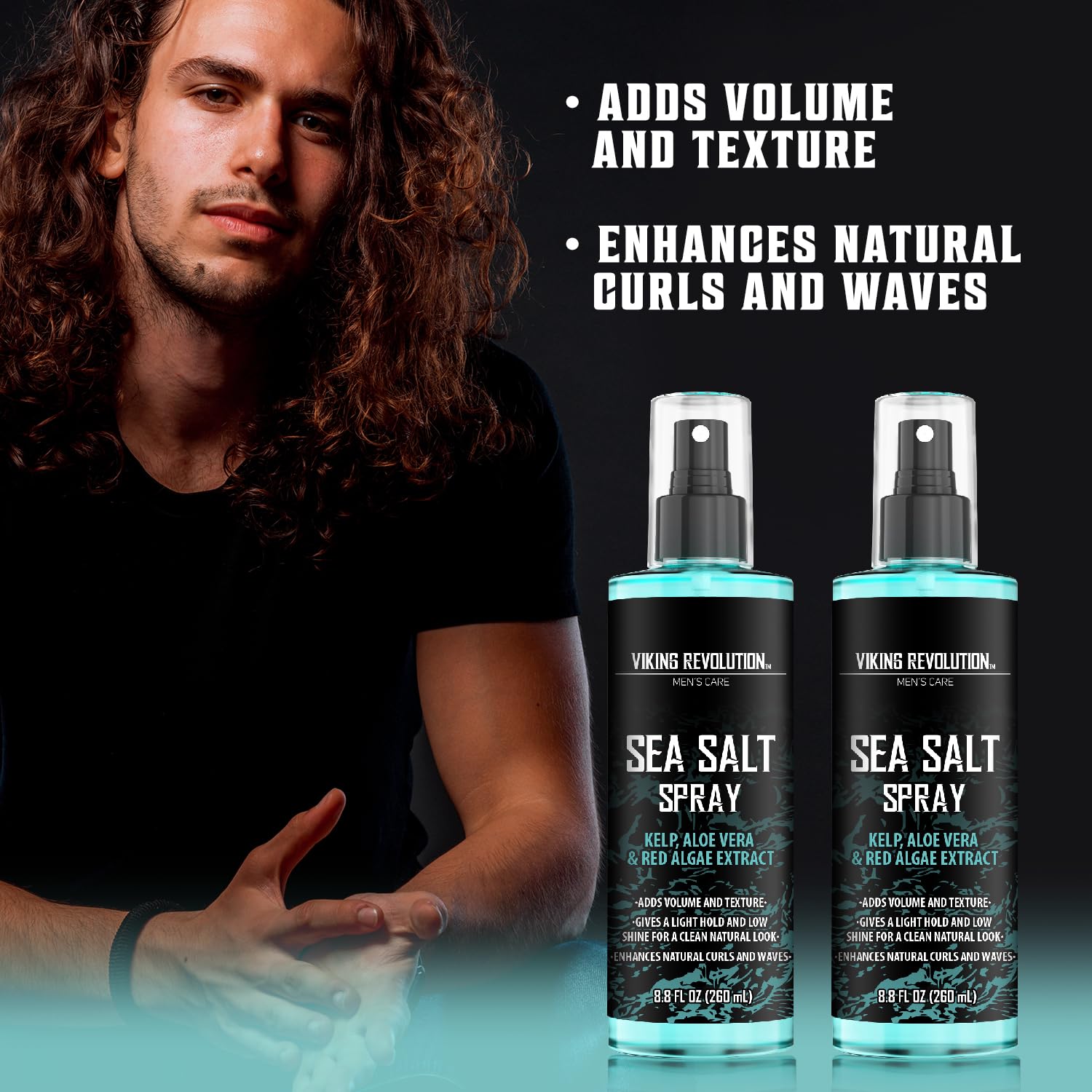 Viking Revolution spray in use styling men's hair for added texture and volume
