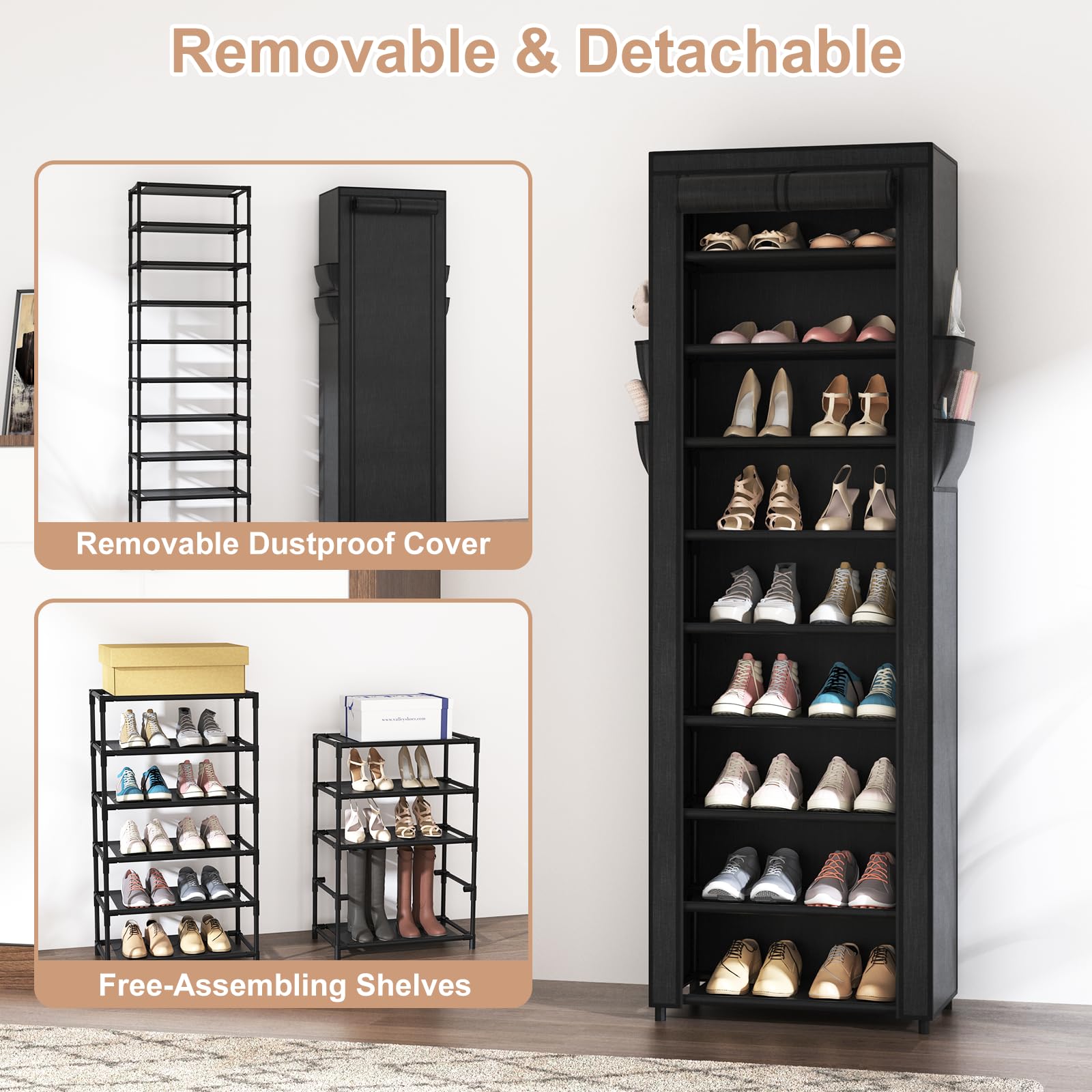 VILICK removed shelves showing tall boot storage flexibility