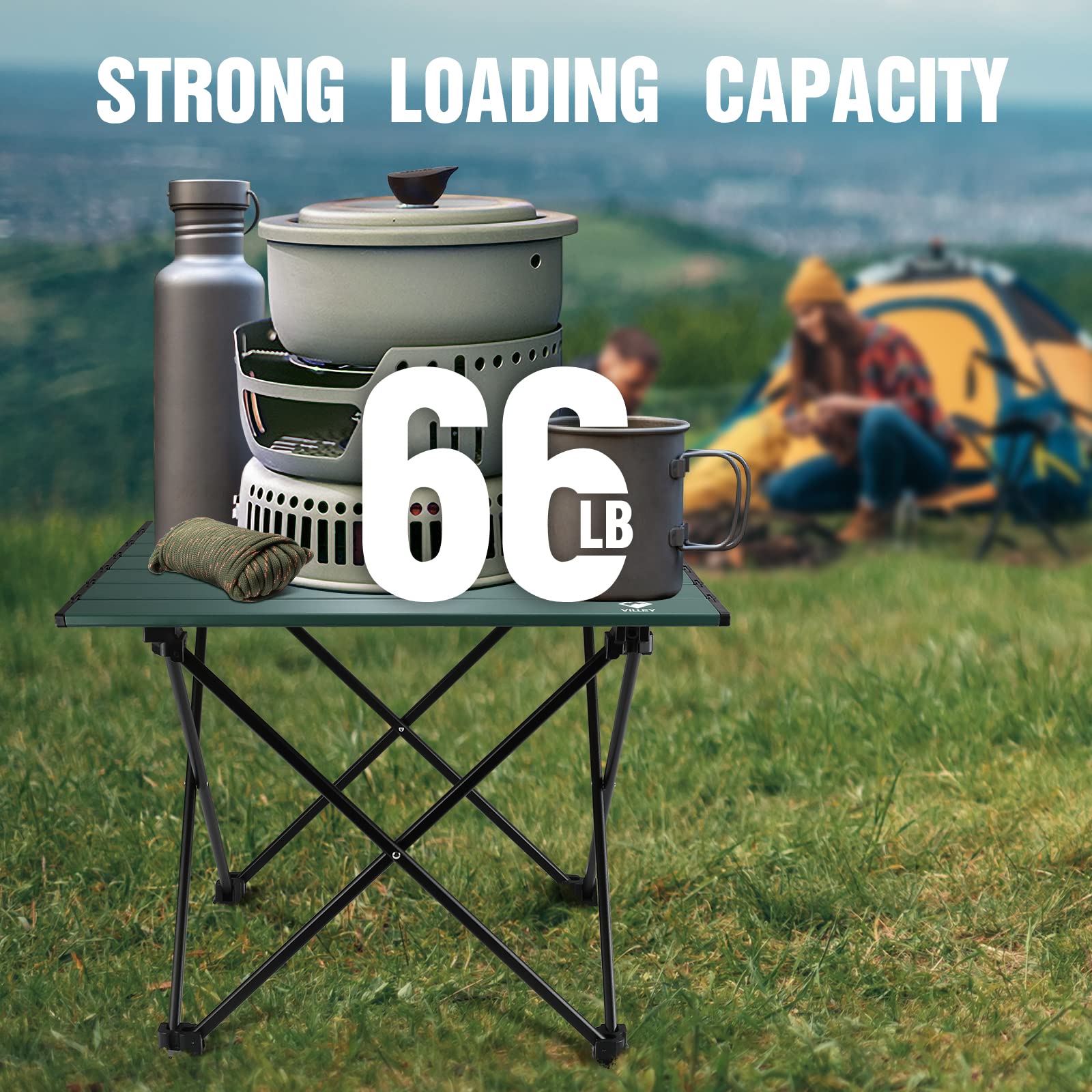VILLEY table leg with foot cap on gravel demonstrating secure footing on uneven ground