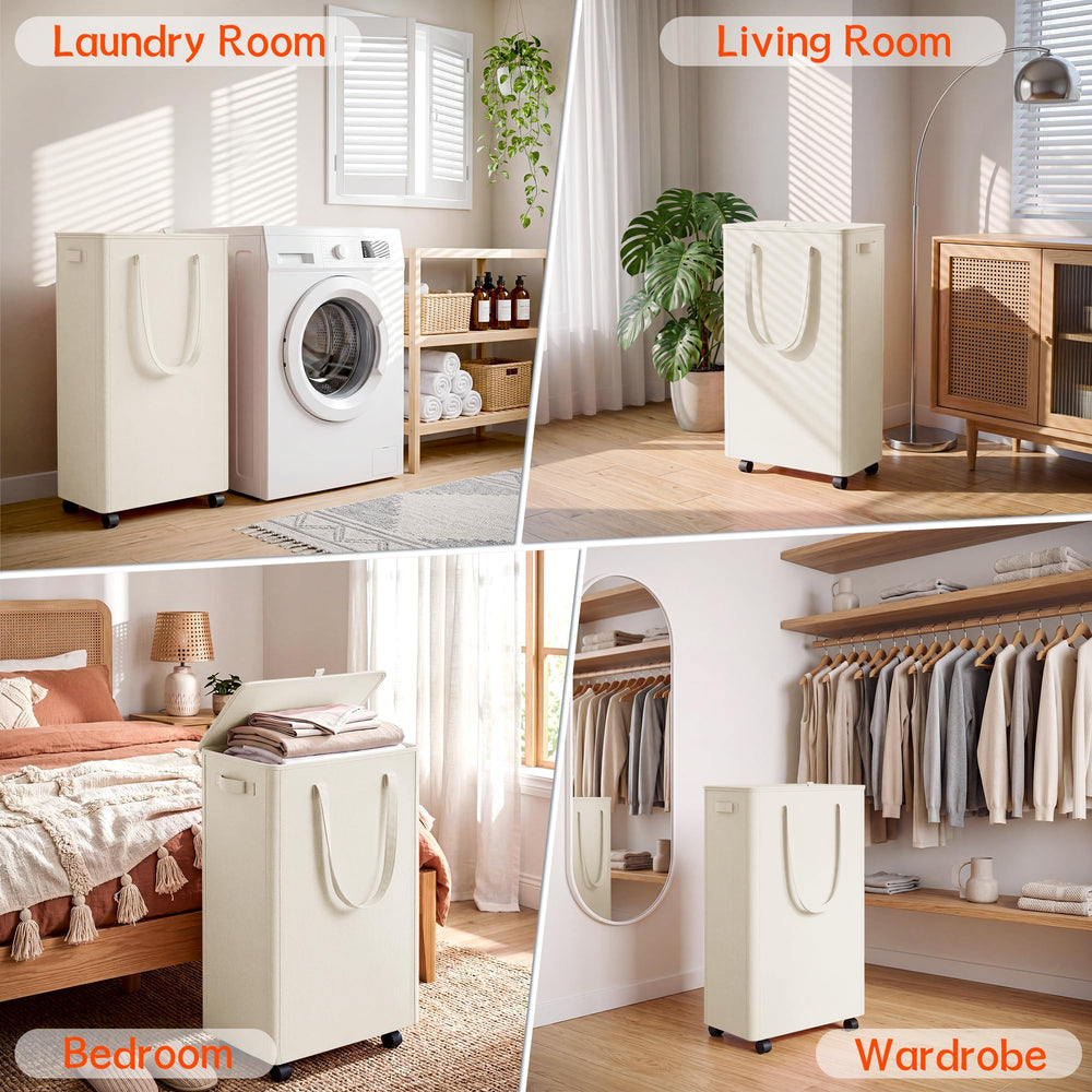 Vincona lid open with filled laundry showing tidy concealment and large capacity
