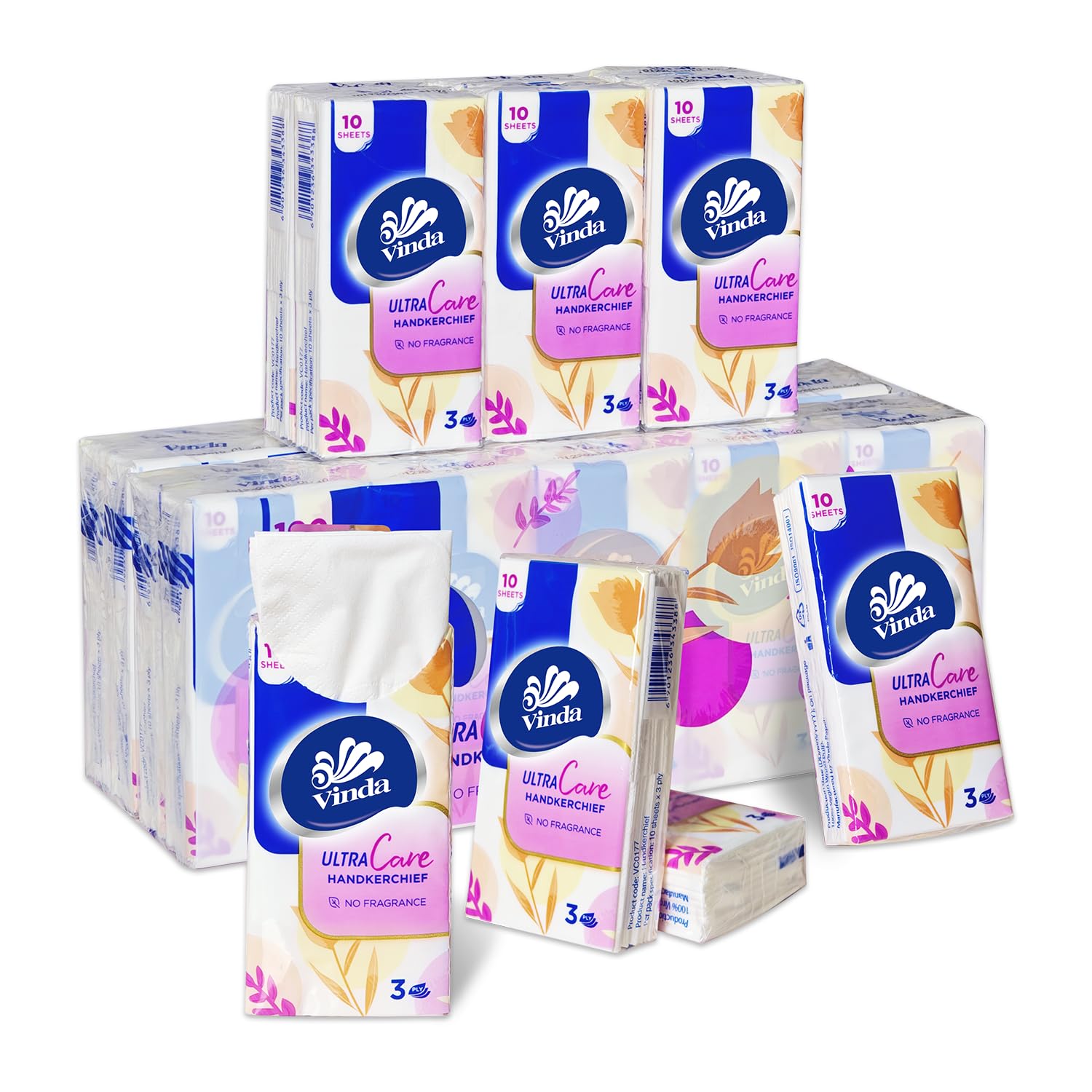 Vinda front packaging showing travel-size 30-pack, easy grab-and-go convenience