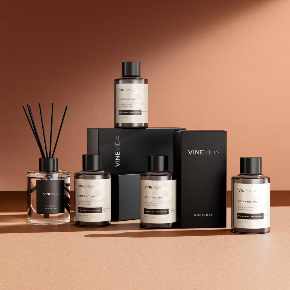 VINEVIDA bottle staged in hotel-style setting creating upscale ambient scent
