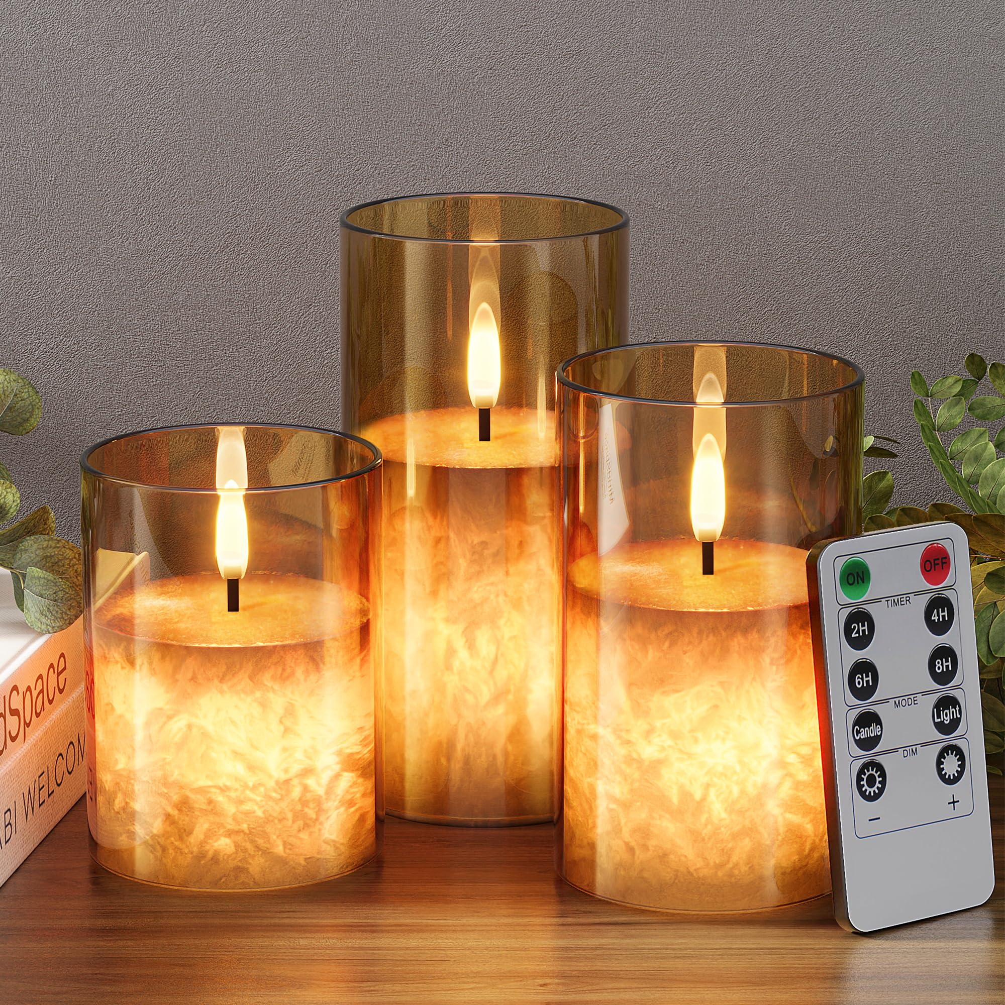VIODAIM gold glass front view showing elegant pillar set and warm benefit