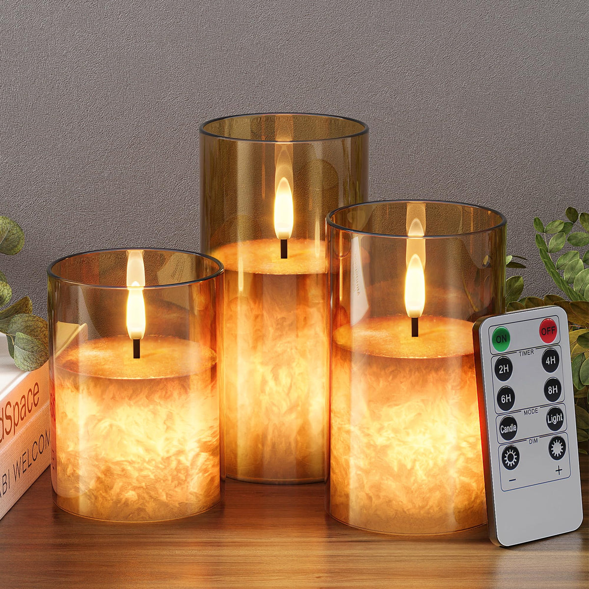 VIODAIM gold glass front view showing elegant pillar set and warm benefit