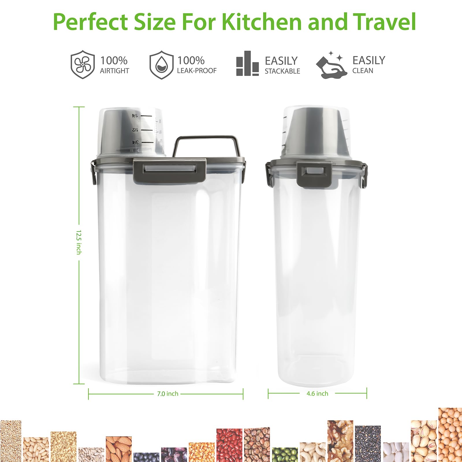 Viretec measuring cup included with container for consistent serving sizes