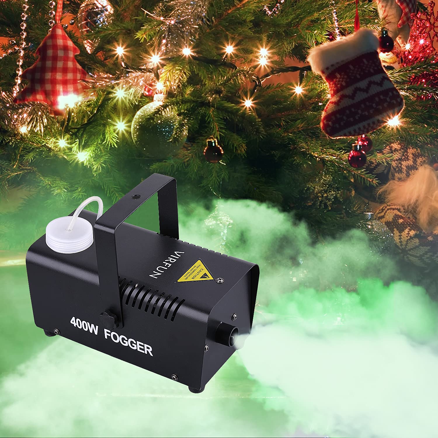 VIRFUN compatible fog fluid bottle being poured for safe use