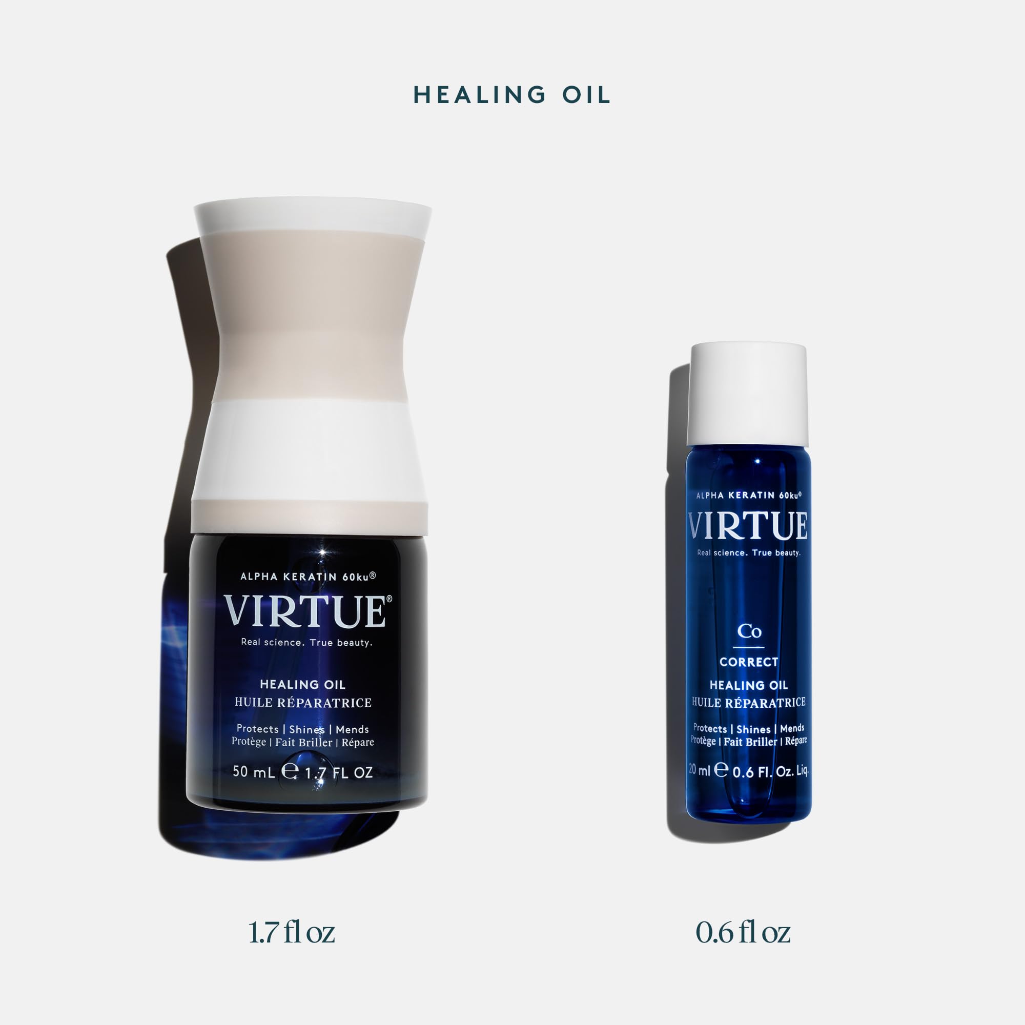 VIRTUE bottle staged on bathroom shelf suggesting everyday routine benefit